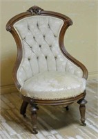 Victorian Walnut Carved Upholstered Parlor Chair.