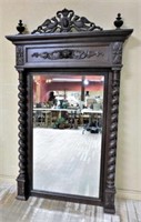 Louis XIII Style Oak Barley Twist Beveled Mirror.