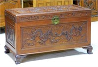 Well Carved Asian Dragon Mahogany Trunk.