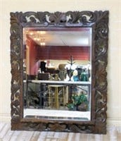 Louis XIII Style Oak Beveled Mirror.