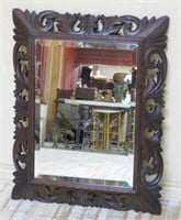 Louis XIII Style Oak Beveled Mirror.