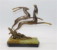 Art Deco Bronze Leaping Gazelle on Onyx Base.