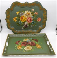 Floral Hand Painted Tole Trays.