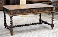 Louis XIII Style Oak Barley Twist Writing Table.
