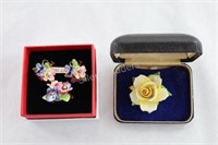 Aynsley Fine Bone China Floral Brooches & Earring