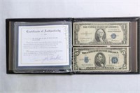 Blue Seal $1 & $5 Bank Notes w Certificate