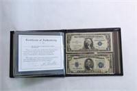 Blue Seal $1 & $5 Bank Notes w Certificate