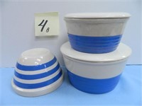 5 1/2" Blue Banded Bowl & (2) Kitchen Craft Blue -