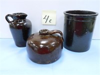 (3) Brown Crock Pieces - 6 1/2" Crock Bottom -