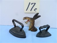 Cast Iron Donkey Head Bottle Opener & (2) Child's-