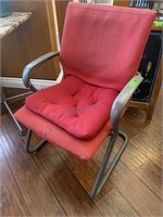 Grey Metal Armchair w/ Red Upholstered Seat