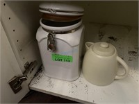 White Ceramic Food Storage Canister & Tea Pot