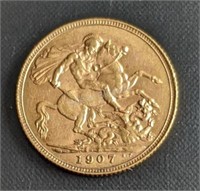 1907 RARE Full Sovereign Edward VII Gold Coin