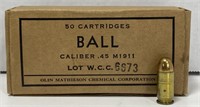 (T) Ball .45 Cartridges, M1911, Lot W.C.C. 6673,