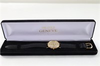 Original 14K Geneve Solid Gold Quartz  Men's Watch
