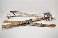 Vtg. Child's Size Wood Skis w/ Poles