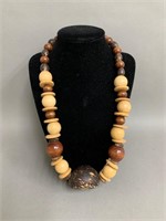Natural Fruit Nut and Wooden Beaded Necklace
