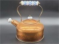 Vintage Copper Kettle w/ Brass & Porcelain Handle