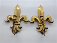 (2) Vintage Brass Fleur de Lis Single Wall Sconces