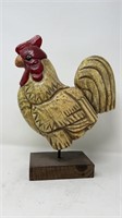 11” Carved Wood Rooster On Plinth