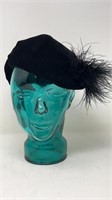 1960s Evelyn Cloche Hat Velvet w Marabou
