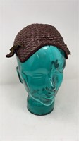 1920s Woven Straw Cloche Hat Flapper Velvet Bows