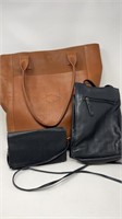 Cognac Colored Bucket Bag, Black Leather Purse