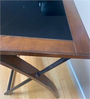 C - WOOD & METAL TABLE W/ GLASS TOP INSET (GL54)