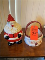 Glass Santa Clause cookie jar & bowl with handle