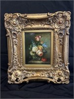 Floral Oil on Board in Gilt Gold Frame, 1 of 2