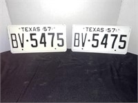 (2) Matching Vintage 1957 Texas License Plates