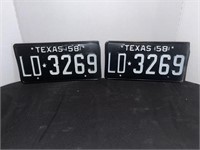 (2) Matching Vintage 1958 Texas License Plates