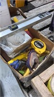 Box of Misc Tools (50’ Tape, 2’ Level, Dust
