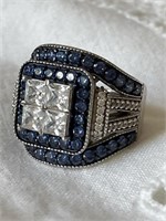 Sterling Silver Ring w/ Blue & White Stones,
