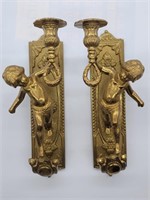 (2) Mid Century Figural Brass 1-Candle Sconces