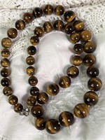 Hand Knotted Large Tiger Eye Bead Necklace with