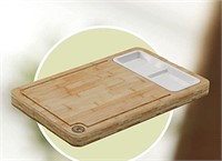 Premium 2-Piece Bamboo Cutting Board/Ceramic Tray