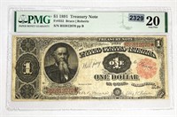 1891 $1 Treasury Note, PMG Certified VF20