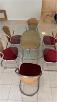 Glass Top Chrome Cane Fabric Table / Chairs