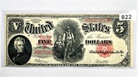 1907 $5 Wood Chopper Fed. Reserve Note CLOSELY UNC
