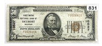 1929 Detriot, MI $50 National Bank Note