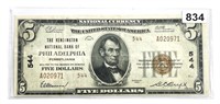 1929 $5 Philadelphia, PA National Bank Note
