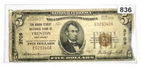 1929 $5 Trenton, NJ National Bank Note