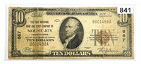 1929 $10 Mt. Joy, PA National Bank Note