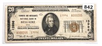1929 $20 Bellaire, OH National Bank Note