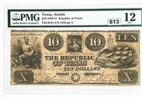 1800's $10 Republic of Texas, Austin PMG-12F
