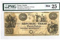 1839-41 $20 Dollar Republic of Texas, Austin N