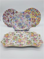 (4) Flower Decorated Plates & Platters Wall Decor