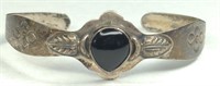 Antique Mexico Sterling Onyx Cuff Bracelet