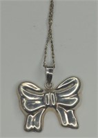 Vintage Sterling Silver Bow Pendant On Chain